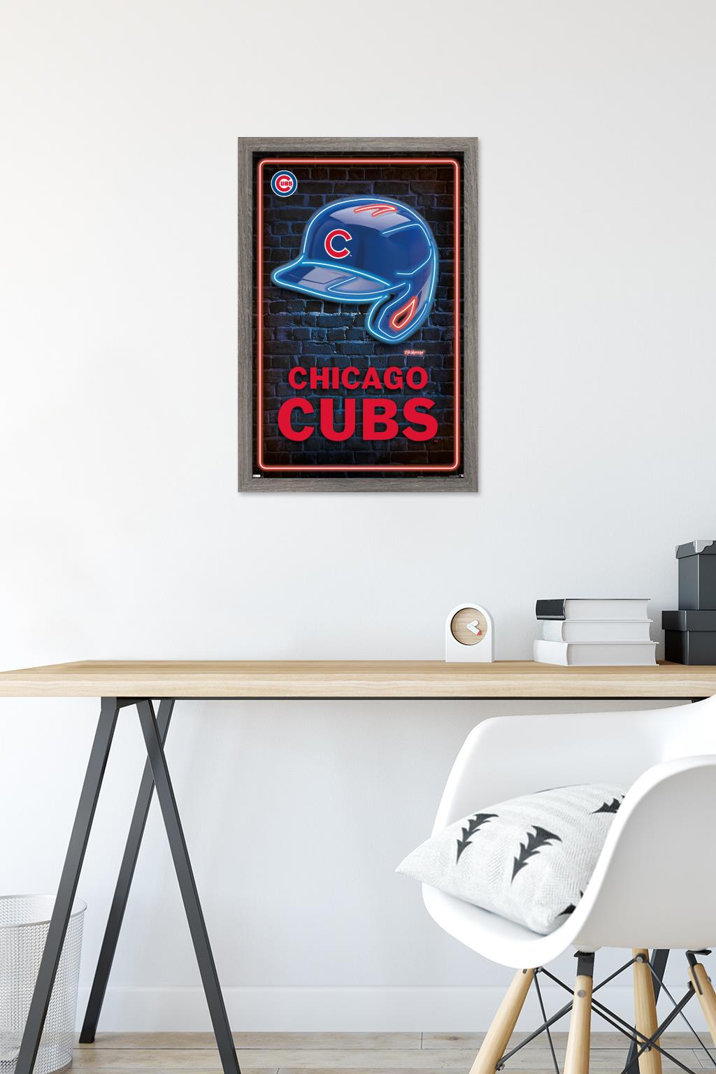 MLB Chicago Cubs - Neon Helmet 23 Wall Poster, 14.725" x 22.375" Framed