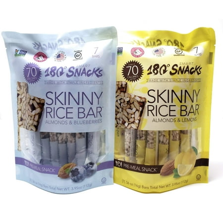 Rice Krispie Snacks - 180 Smart Snacks Skinny Rice Bar Pre-Meal Snack Bundle of 2 Flavors: Blueberry & Lemon