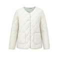thumbnail image 4 of Short Puffer Jacket Womens Quilted Button Down Collarless Warm Fall Winter Casual Lightweight Windproof Coat with Pockets, 4 of 6