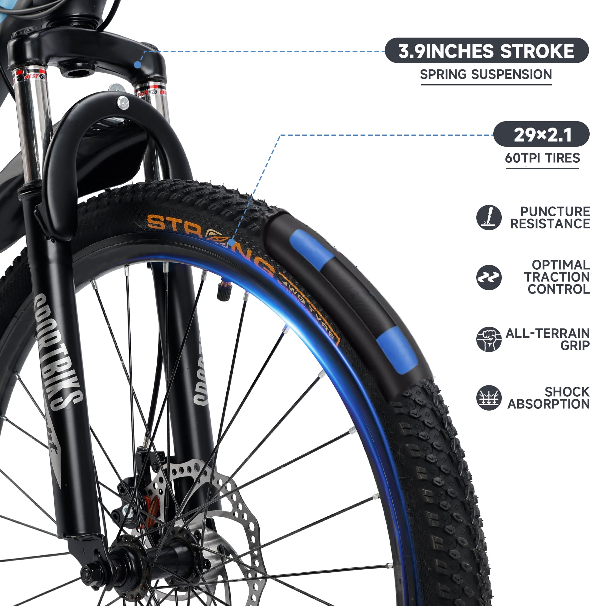Mountain Bike for Adult, 29 Inch 21-Speed Dual Suspension High-Carbon Steel MTB Bicycle, Dual Disc Brake Bikes for Men Women
