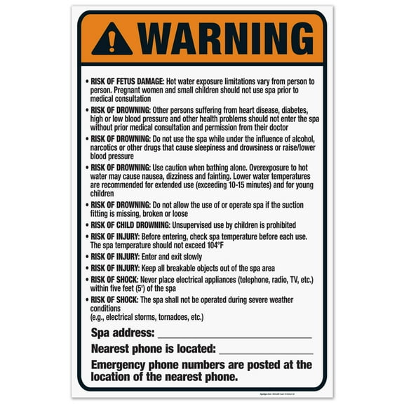 Georgia Risk Of Fetus Damage Sign, Complies With State Of Georgia Pool Safety Code, 24x36 Corrugated Plastic