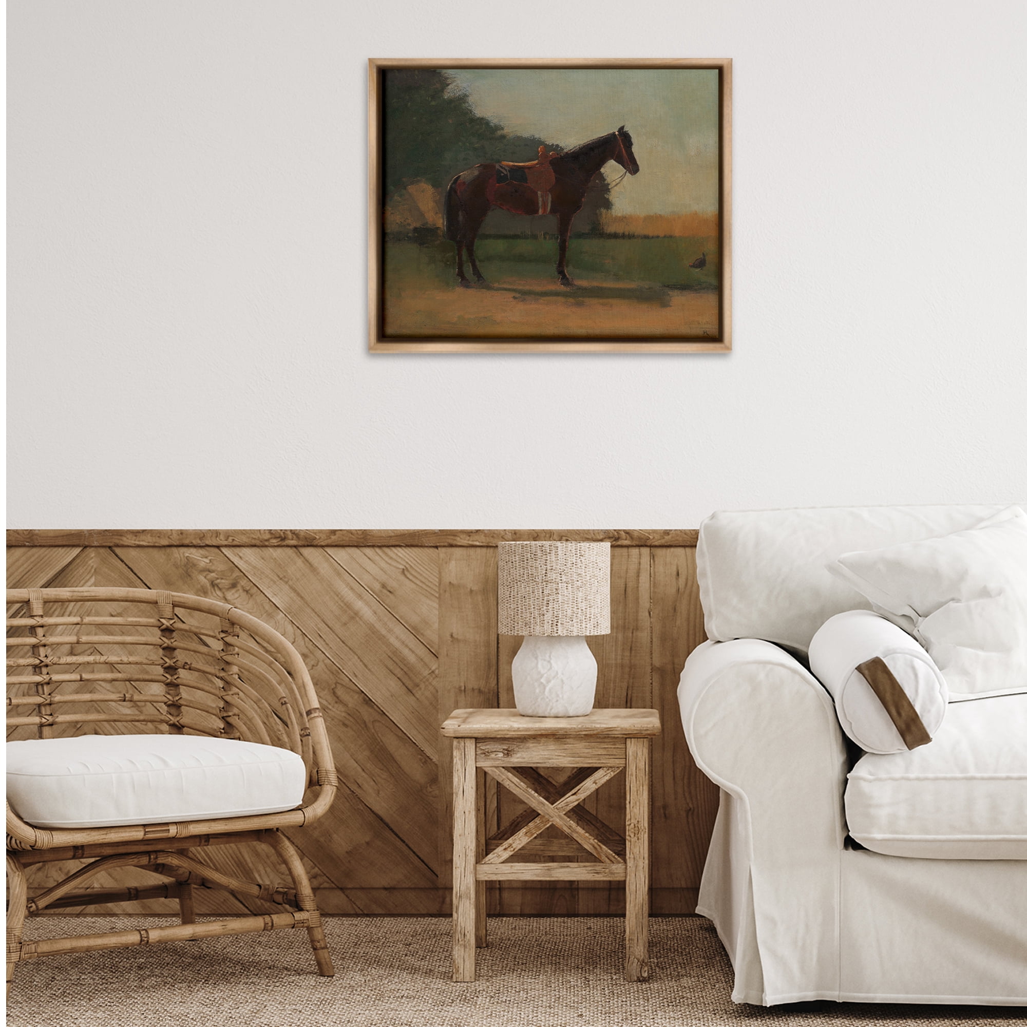 Stupell Industries Racing Horse with Saddle Animals & Insects Painting Brown Floater Framed Canvas Art Print Wall Art, 31 x 25