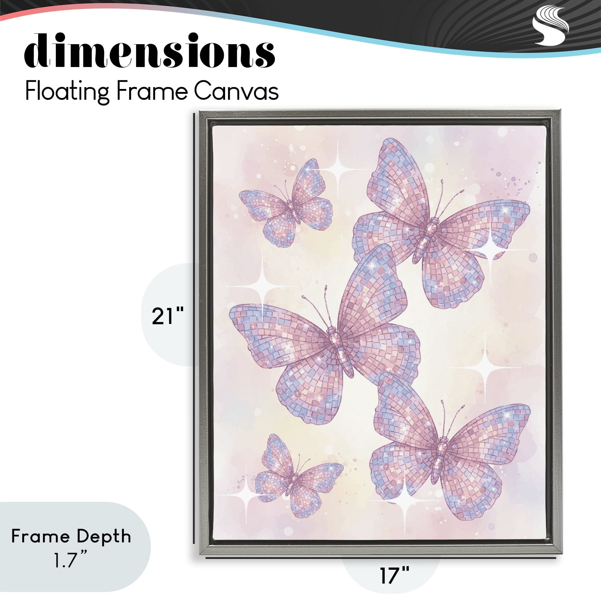 Stupell Industries Delicate Disco Butterfly Dance Gray Framed Floater Canvas Wall Art, design by Lil' Rue