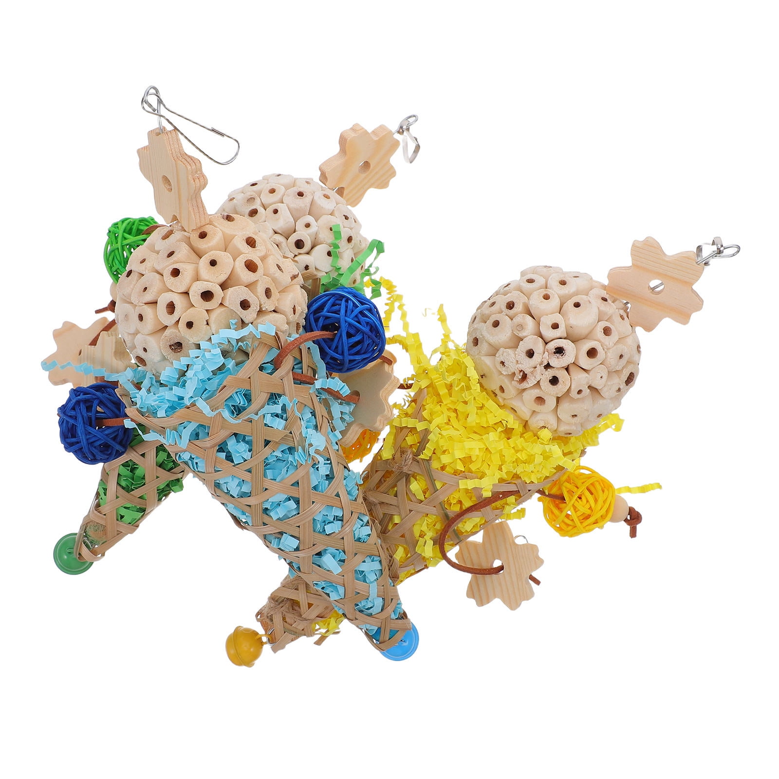 HEATSHAKING 3pcs Parakeet Bird Foraging Shredding Ball Wood Cage Accessory