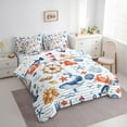 thumbnail image 3 of Feelyou Cute Ocean Whale Twin Bedding Sets 7-Piece for Teens, Cartoon Crab Starfish Coral Bedding Comforter Set, Lighthouse Reversible Sheet Sets, Microfiber Bedroom Decor, 3 of 8