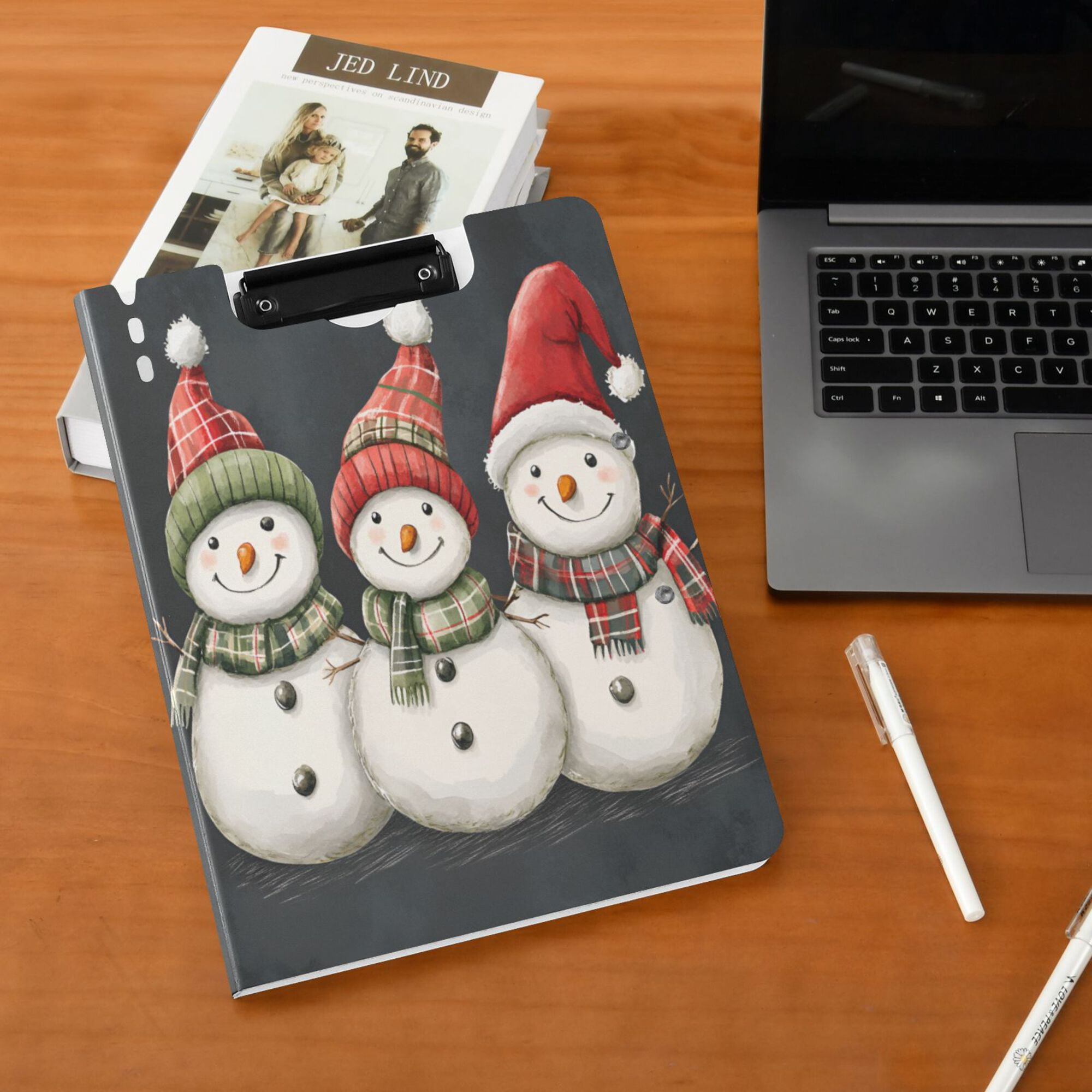 FORMRS A4 Clipboard Folder with Pen Holder Horizontal Foldable School Office Binder, Red Snowmen