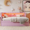 thumbnail image 2 of Euroco Upholstered Full Size Platform Bed with Storage Headboard, Trundle Bed, LED Light and USB Charging for Kids and Adults, Pink, 2 of 11