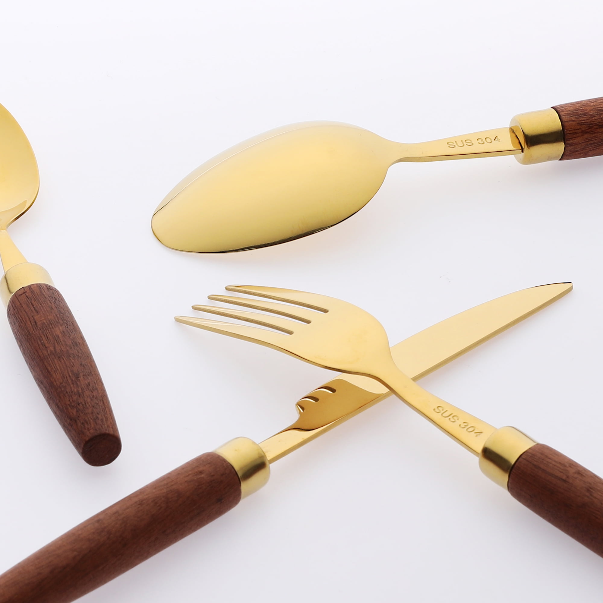 Unique Bargains Flatware Set Stainless Steel Silverware Gold 4 Pcs