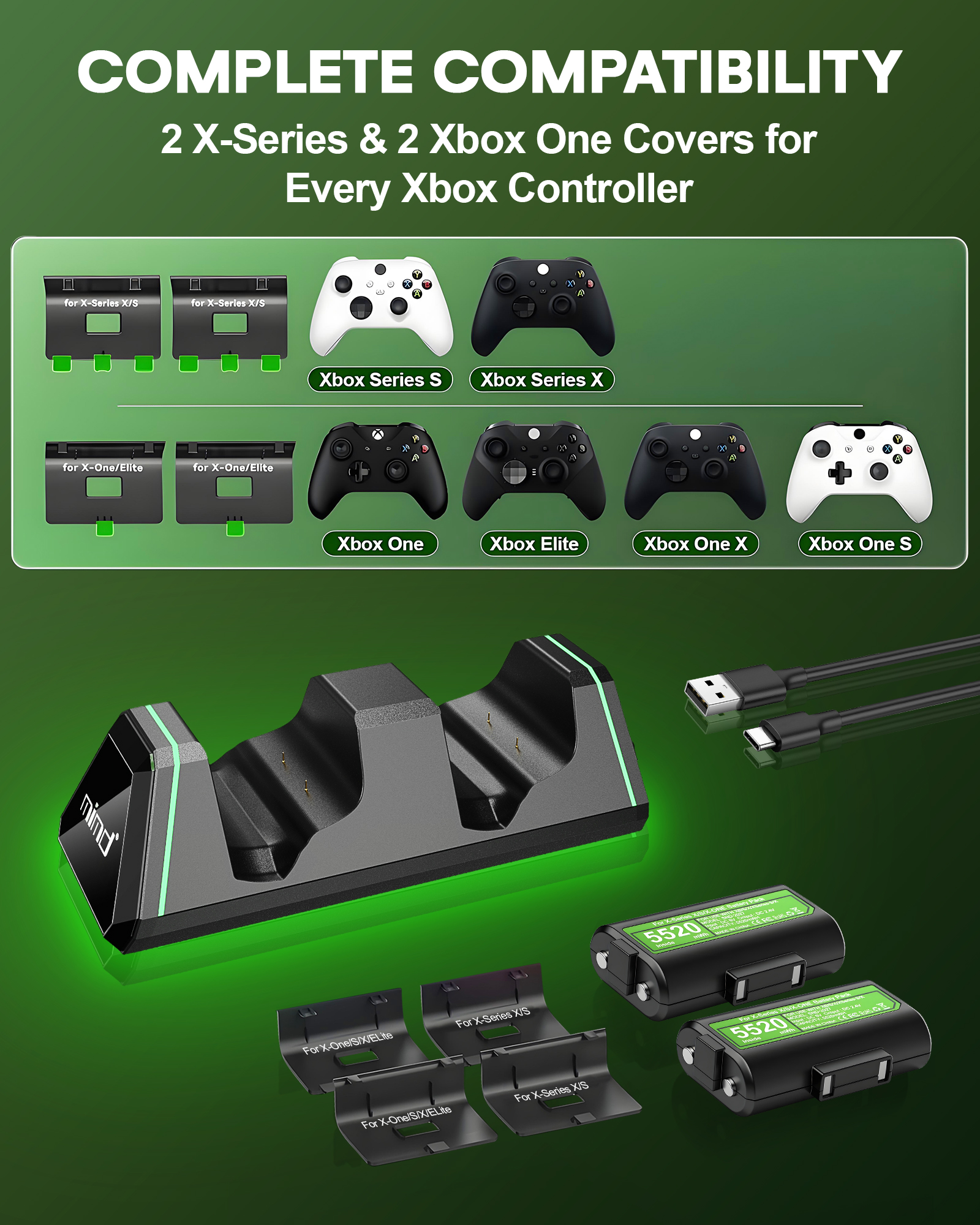 Xbox Controller Charger Dock with 2 Batteries, 5520mWh photo 4
