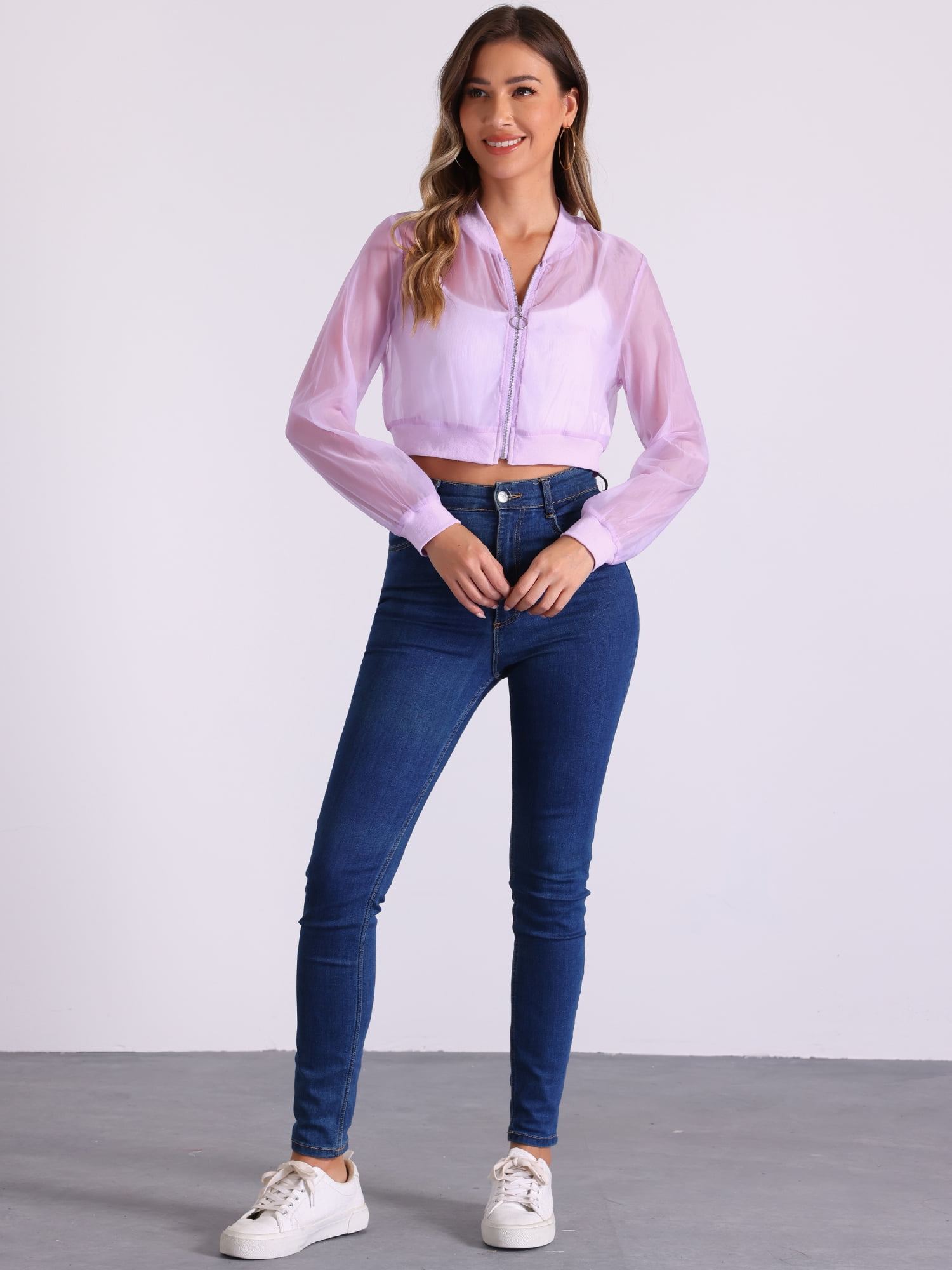 DARING DIVA Crop Bomber Casual Lightweight Zip Up Jackets XL Light Purple
