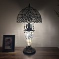 thumbnail image 3 of Tiffany Table Lamp White Stained Glass Shade And Base Baroque Style Lavender LED Bulbs Included for Living Room Bedroom Bedside 12"W*12"D*22"H, 3 of 7