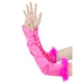 thumbnail image 6 of Women's Satin Hooked Finger Gloves Feather Cuffs Fingerness Costplay Sleeves for Christmas Dance 1920s Party Rose Red, 6 of 7