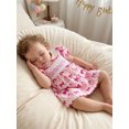 thumbnail image 6 of BemeyourBBs Toddler Baby Girls Birthday Dress Outfit 1 2 3 4 Years Birthday Clothes Cake Bow Print Short Bubble Sleeve Peter Pan Collar Summer Smocked Dress, 6 of 9