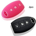 thumbnail image 2 of Massimiliano Incas 2pcs Dobrev Silicone 3 Buttons Smart Key Case Rubber Cover Skin Fob Holder for Infiniti FX35 FX50 EX35 QX50 Smart Key 3B FCC ID KR55WK49622 (Black and Pink), 2 of 4