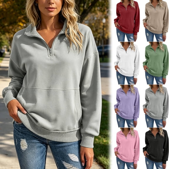 Women Lightweight Sweatshirt Pullover Hoodie Long Sleeve Half Zip Quarter Zip Casual Loose Fit Breathable Fall Fashion Tops | CSEONE,Black XL