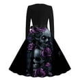 thumbnail image 3 of Women's Halloween Dresses Skeleton Pumpkin Printed Party Skirt Long Sleeve Crew Neck A Line Tie-Waist Dresses, 3 of 3