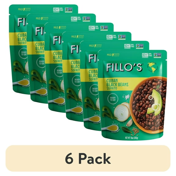 (6 pack) FILLO'S Cuban Black Beans Mild Spice - Single Pouch, 10 oz