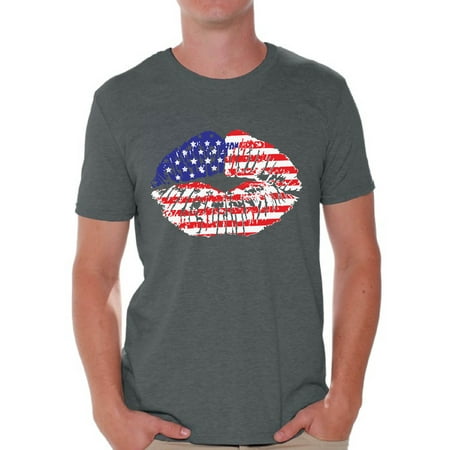 Awkward Styles American Flag Men's T Shirt Tops Lips Shirts for Men USA Flag Stars and Stripes Lips Tee Shirt Red White & Blue Lips Tshirt 4th of July Gift Independence Day Party Outfit for Men