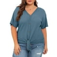 thumbnail image 5 of Cueply Womens Plus Size Tops Short Sleeve V Neck Waffle Knit Tunic Blouse Tie Front Button up T Shirts, 5 of 5