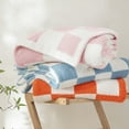 thumbnail image 4 of Whale Flotilla Checkered Knit Throw Blanket for Couch, Sofa, Bed, Soft Fluffy and Cozy, 50"x60", Pink, 4 of 8