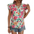 thumbnail image 1 of Camiseta de verano para mujer con mangas dobles y cuello en U con estampado de flores y lazo en la espalda, 1 of 6