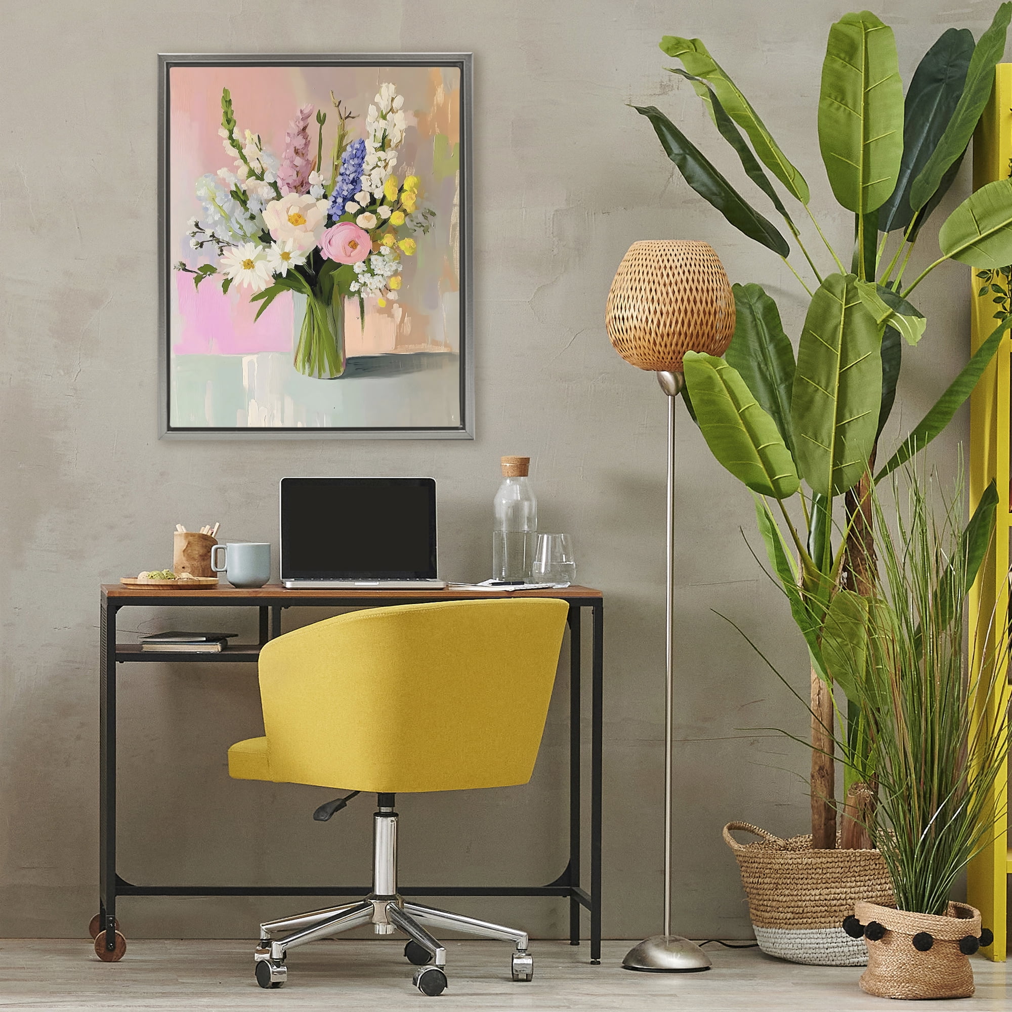 Stupell Industries Glass Vase with Spring Blooms Gray Framed Floater Canvas Wall Art, design by The Prints Vibe