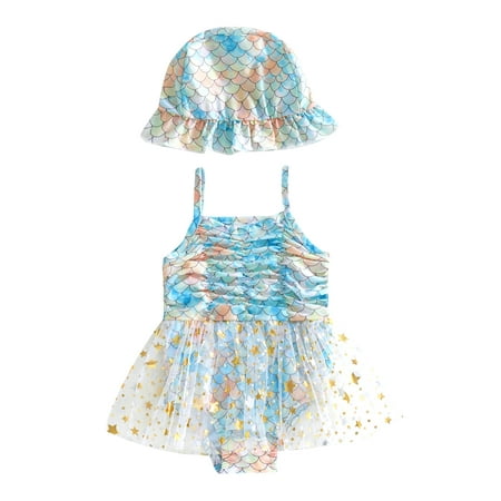 

Inevnen Infant Baby Girl s Fish Scale Swimwear Romper Dress Bodysuit Jumpsuit Sunsuit Swimsuits Bathing Suit with Hat