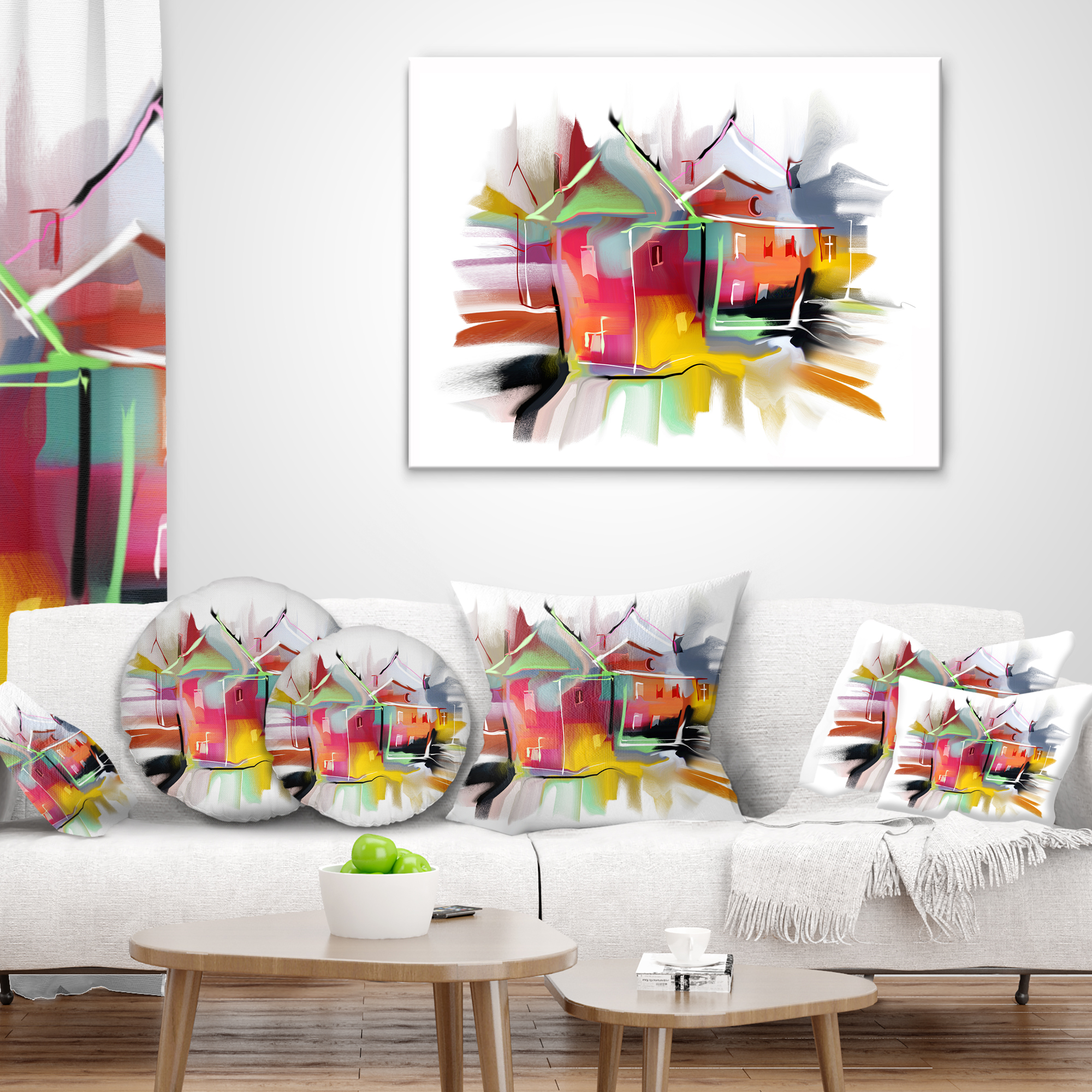 Designart Building Illustration - Contemporary Throw Pillow - 18x18