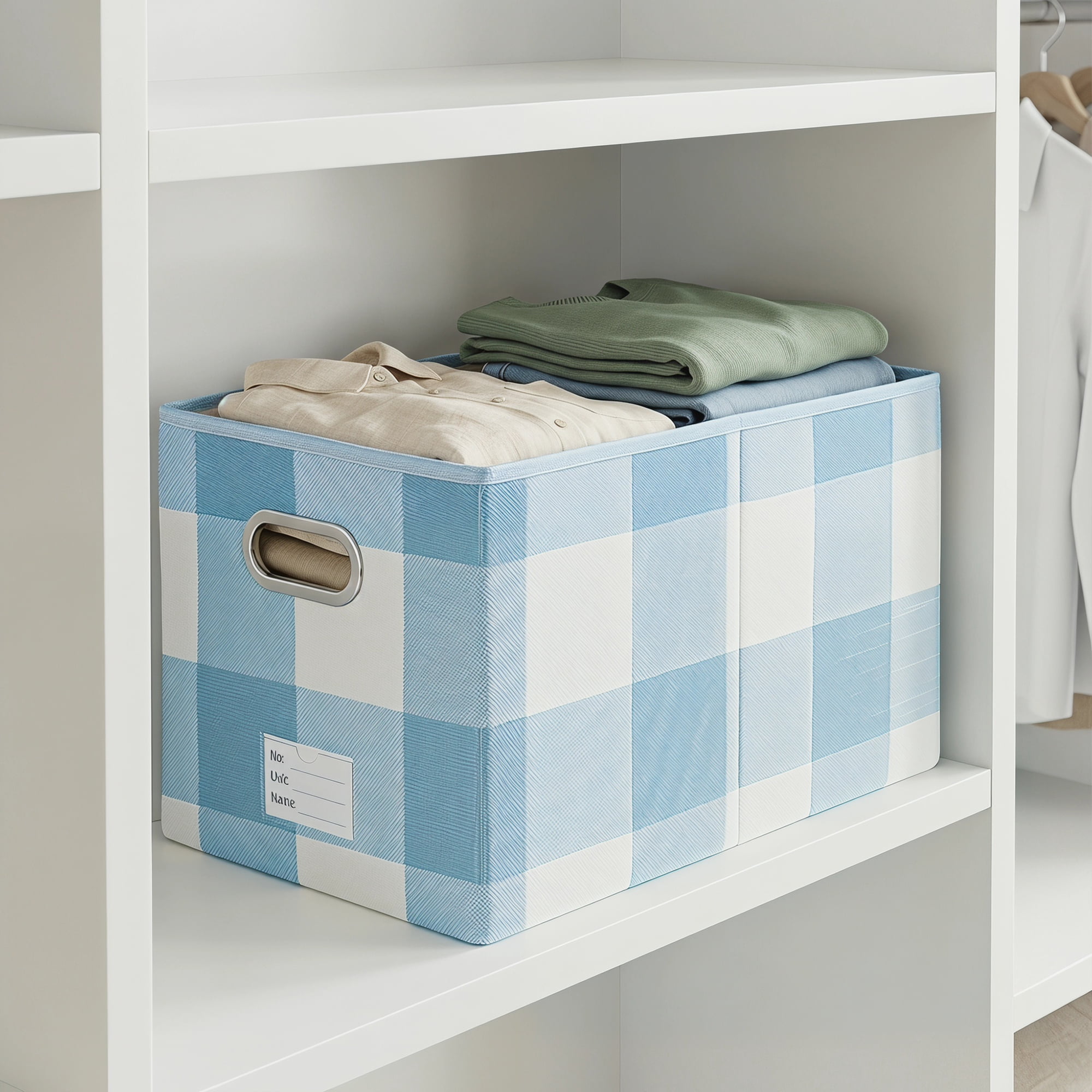 Unique Bargains Storage Bin with Handles for Shelves Closet Blue 11.8" x 19.7" x 11.8"