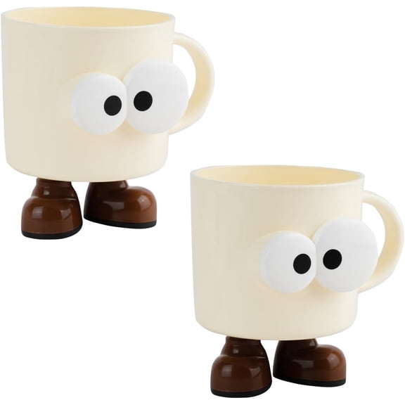 IBEQUEM 2 Pcs Cute Cartoon Bathroom Toothbrush Cup,Premium Unbreakable Plastic Tumbler Holder,Dishwasher Safe Drinking Mug for Couples Household Use