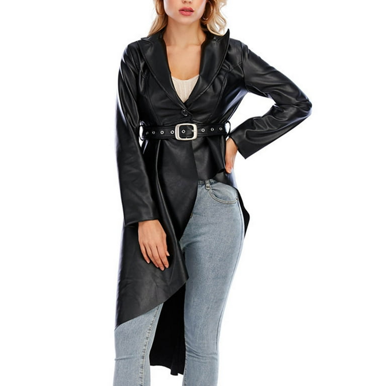 Tarmeek Womens Tops,Leather Jacket for Women,Sexy Solid Mid Length  Imitation Tuxedo Leather Coat,Women's Motorcycle Classic Leather  Jacket,Fall Winter Clothes for Women 2023
