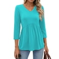 thumbnail image 2 of MOSHU V Neck Womens Tops 3/4 Length Sleeve Tops for Women Babydoll Tunic Dressy Casual Womens Plus Size Blouses, 2 of 12
