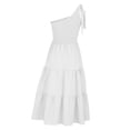 thumbnail image 4 of Summer Saving Wycnly Dresses for Women 2024 Elastic Waist Smocked Swing Slit One Shoulder Dresses Sleeveless Slash Neck Solid Summer Maxi Sun Dress White M Clearance Clothes, 4 of 5