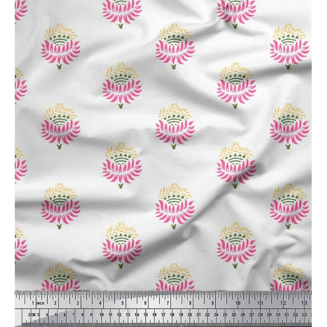 Soimoi Moss Georgette Fabric Leaves & Floral Block Decor Fabric Printed Yard 42 Inch Wide