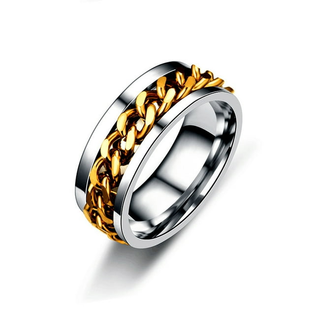 Cool Stainless Steel Rotatable Men Ring High Quality Anxiety Fidget Multifunctional Spinner Chain Rings Punk Jewelry Club Gift 036 7