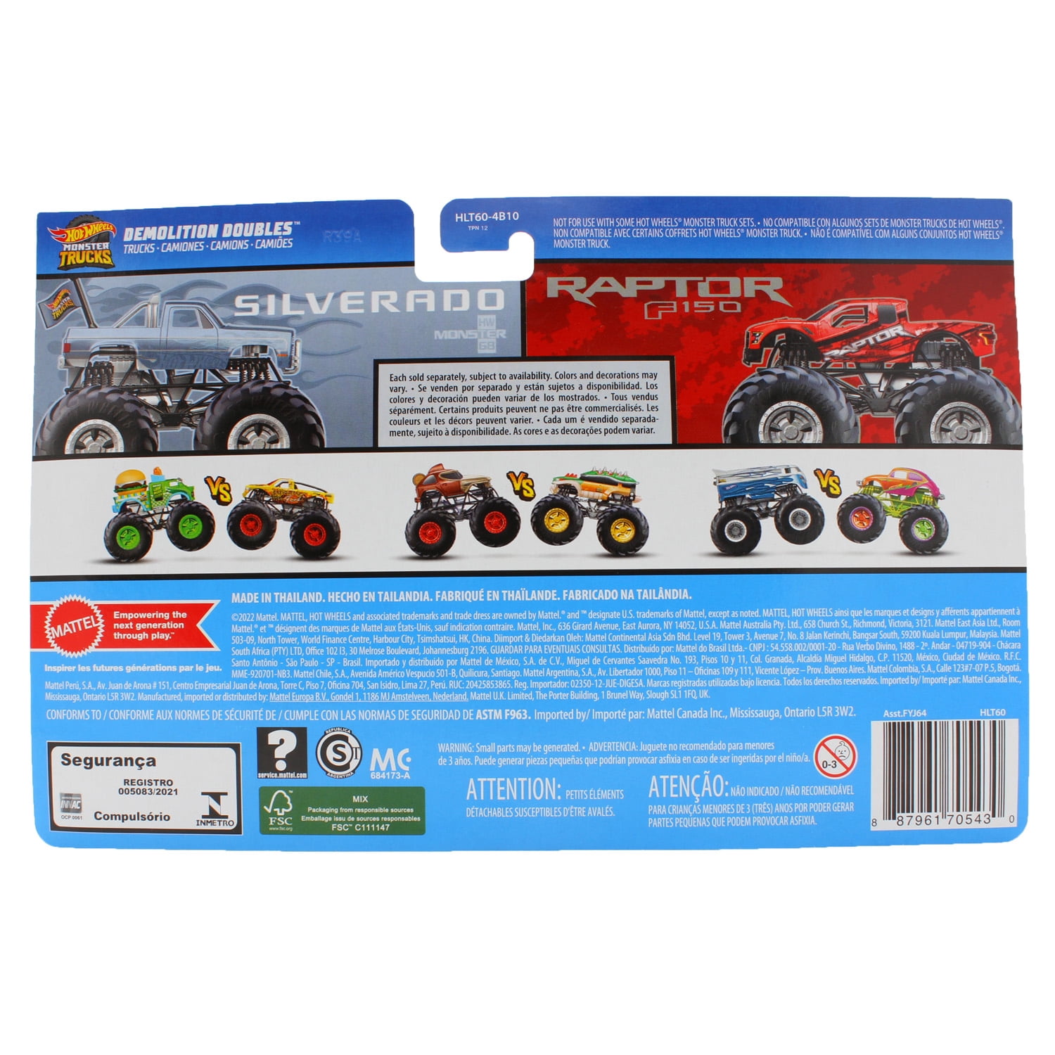 Hot Wheels Monster Trucks 1:64 Scale Demolition Doubles, Silverado vs F150 Raptor