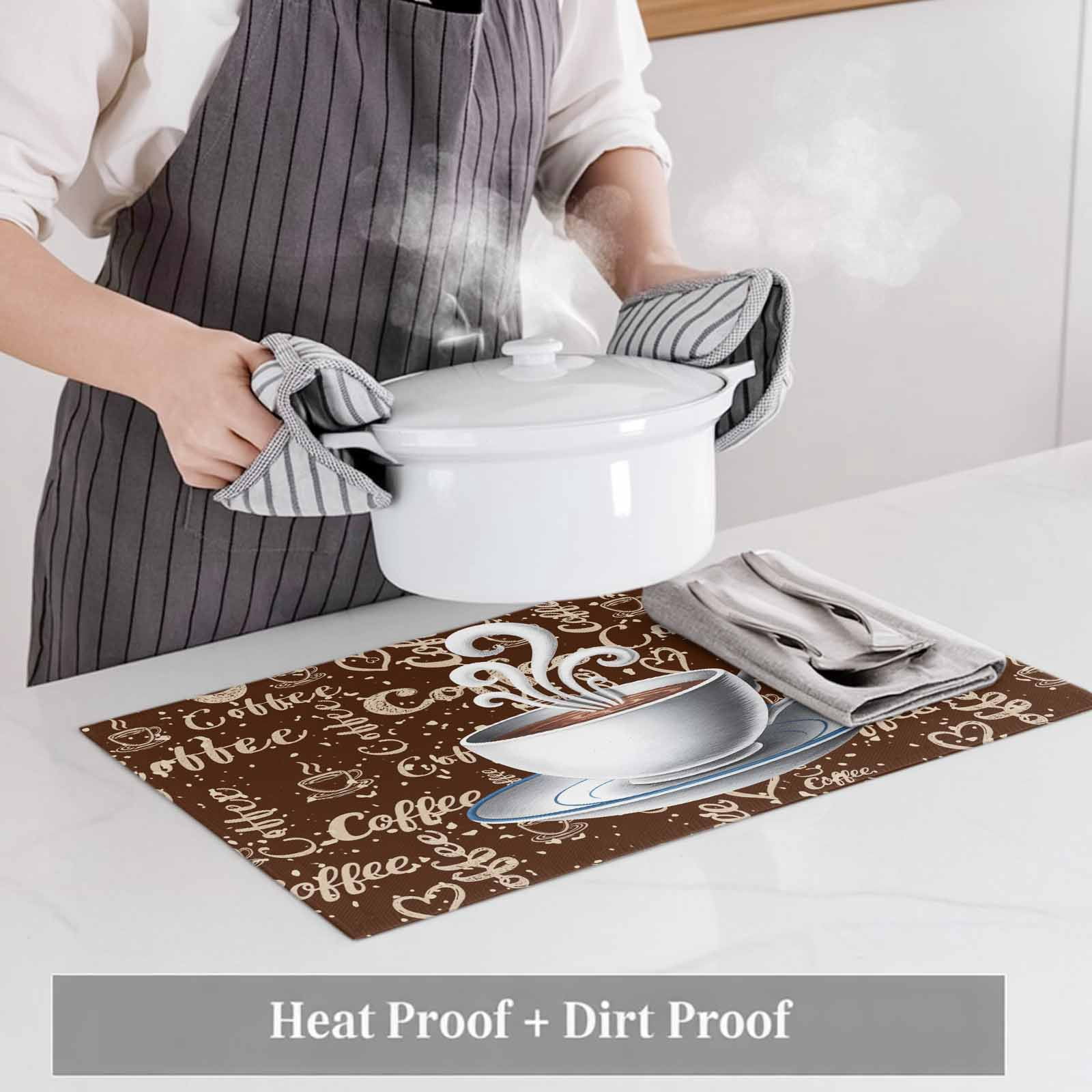 Placemat Set of 4 Coffee Theme Vintage Placemats for Dining Table Retro Country Brown Washable Table Mats for Kitchen and Party Decor Indoor & Outdoor Use