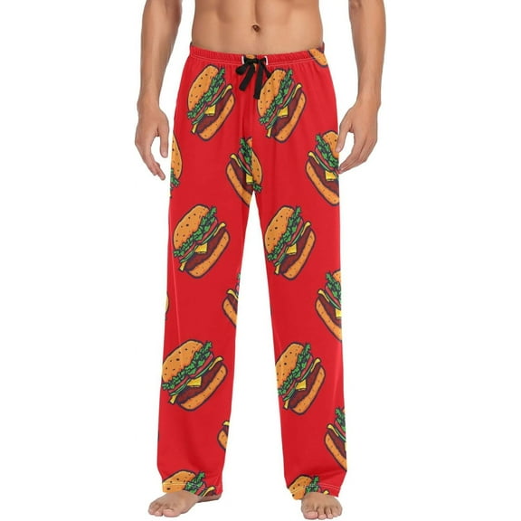 PISONIC Hamburger Mens Pajama Pants Lounge Men's Pajama Bottoms Soft Sleep Pants With Pockets Drawstring