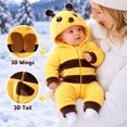 thumbnail image 5 of CUZIBR Bee Boy Girl Fuzzy Onesie Halloween Animal Romper Jumpsuit Hooded Zip Up Long Sleeve Cute Dress-up Party Clothes,Yellow,0-1 Months, 5 of 8