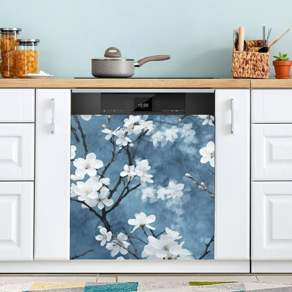 Flowers on Branches Magnetic Dishwasher Cover Magnet Refrigerator Dishwasher Sticker Home Decorative Art Kitchen Panel Decal 23x26 Inch