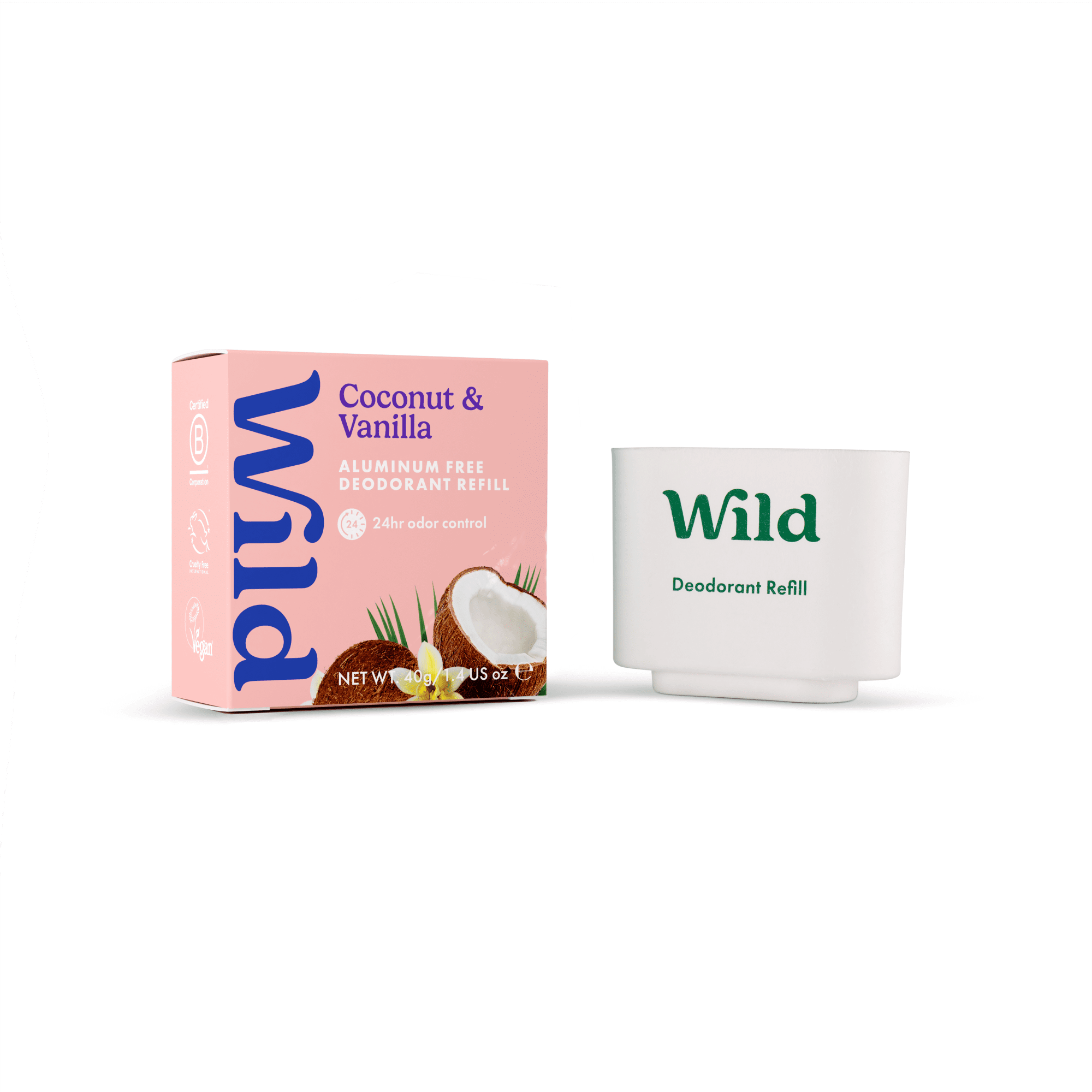 Wild Stick Deodorant Refill, Coconut & Vanilla. Aluminum Free, for Women and Men, 1.4oz