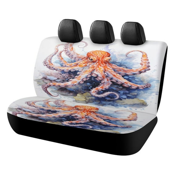 Octopus in The Mysterious Ocean Printed Universal Back Bench Car Seat Cover Pack of 2 Rear Seat Covers for for Most Cars,Trucks,SUVs Or Van