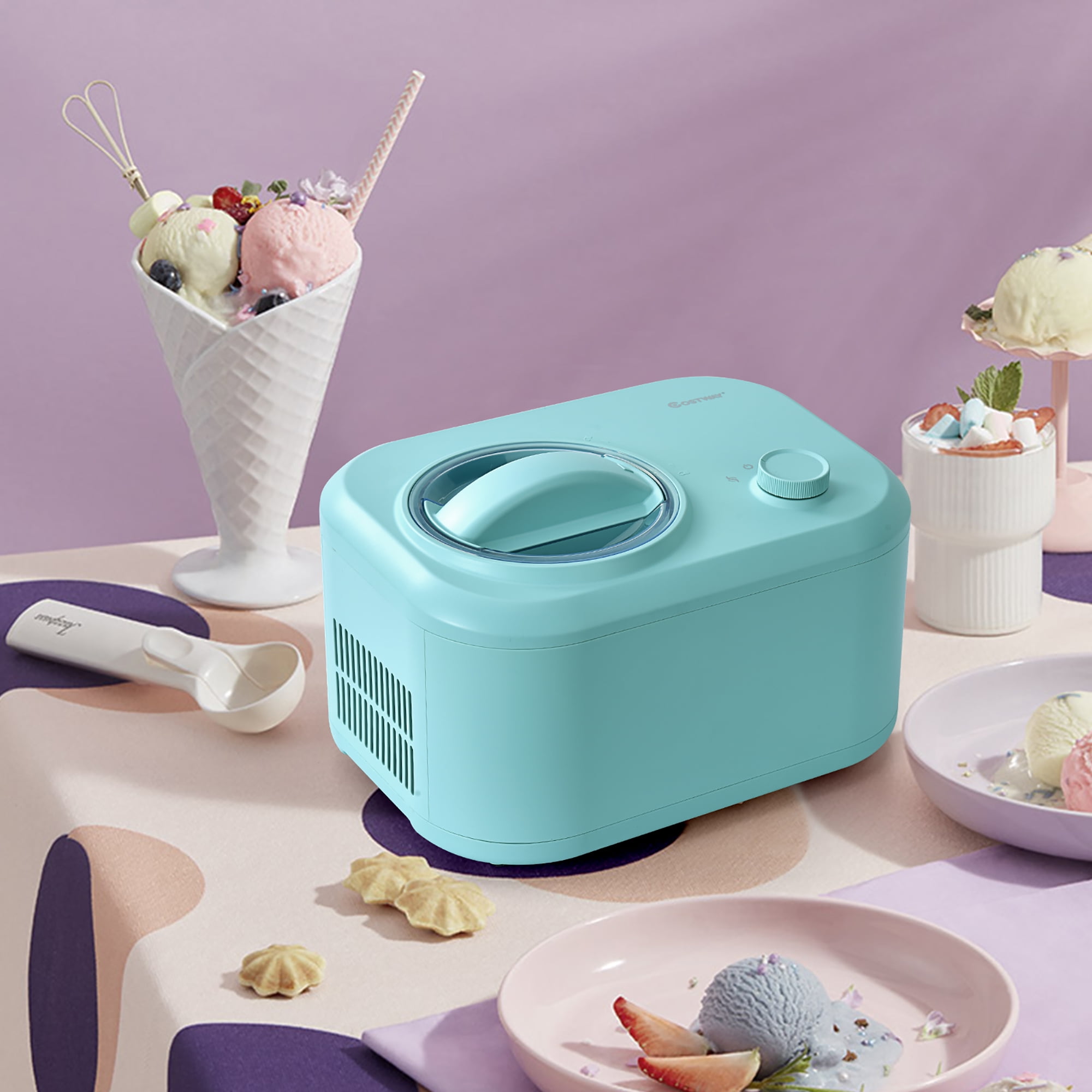 Costway Ice Cream Maker 1.1 QT Automatic Frozen Dessert Machine w Spoon White Walmart