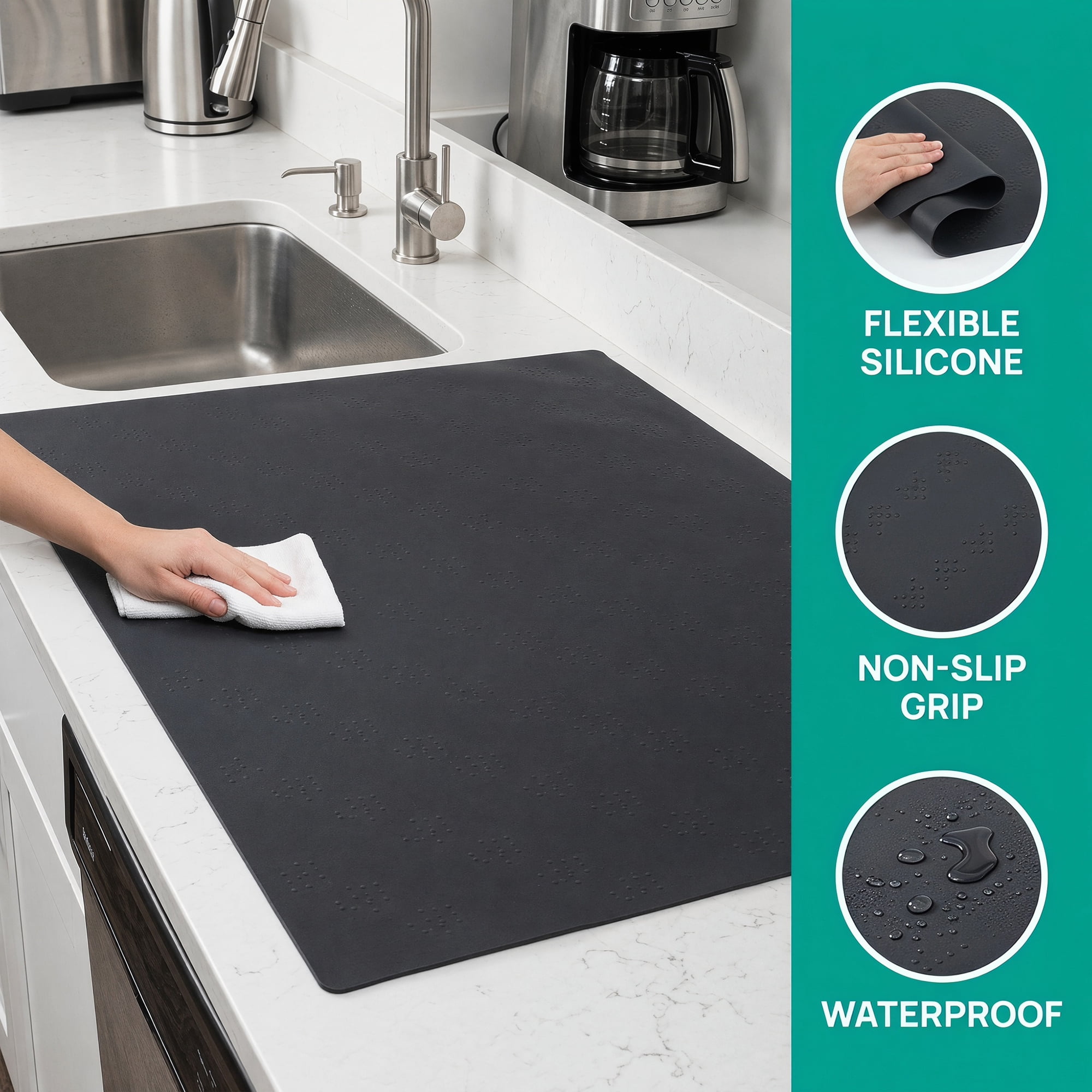 Unique Bargains Silicone Heat Resistant Countertop Protector Pad Mat Black 35.4"x23.6"