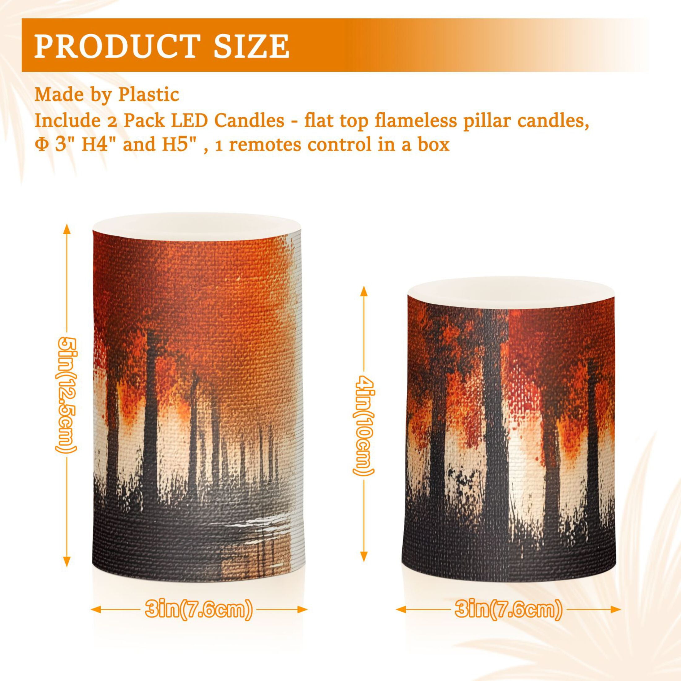 Orange Autumn Landscape Flickering Flameless Candles Battery Operated with Remote Timer LED Pillar Candles Set of 2