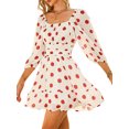 thumbnail image 1 of VISgogo Vestido de manga farol para mujer con decoración de volantes, ropa de verano de cintura alta con escote cuadrado de lunares VISgogo  moda, 1 of 4