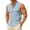 thumbnail image 3 of srobpty Mens Summer Solid Sleeveless Round Neck Linen Tank Tops Button Placket for Vacation and Daily Leisure Wear, 3 of 5