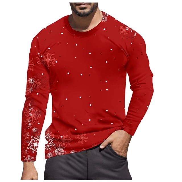LUOGENLI T-shirts pour Homme pour Hommes Noël T-Shirt Décontracté de Mode Festival à Manches Longues à Col Rond T-Shirt Tee T-shirts Hommes Blanc Pâques T-shirts pour Hommes T-shirts Graphiques Saint-Valentin Rouge TTG
