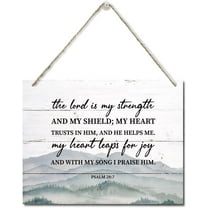 Zomyto Bible Verse Decor, Home Wall Decor The Lord Is My Strength And My Shield Scripture Rustic Hanging Wall Plaque Wood Signs, Psalm 28:7 Christian Sign