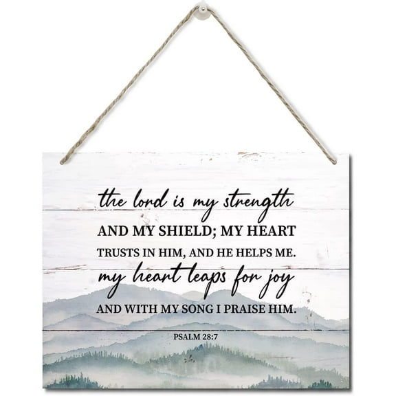 Zomyto Bible Verse Decor, Home Wall Decor The Lord Is My Strength And My Shield Scripture Rustic Hanging Wall Plaque Wood Signs, Psalm 28:7 Christian Sign